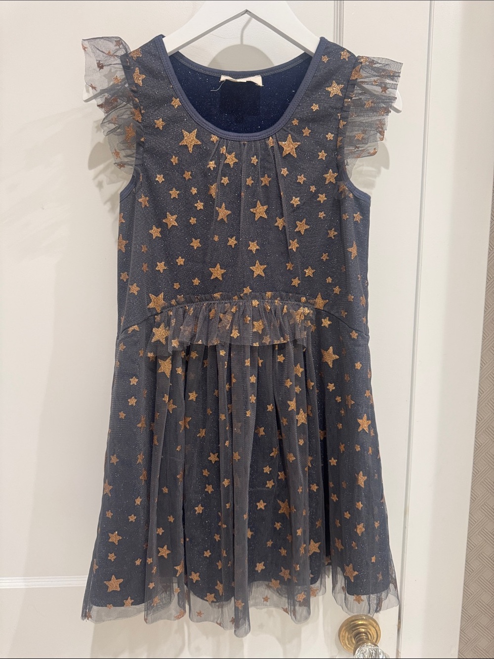 Hannah Banana Gray Gold Glitter Star Mesh Dress Size 10